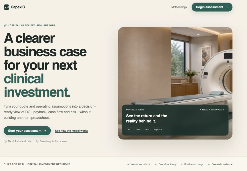 CapexIQ browser-first capital expenditure decision support interface